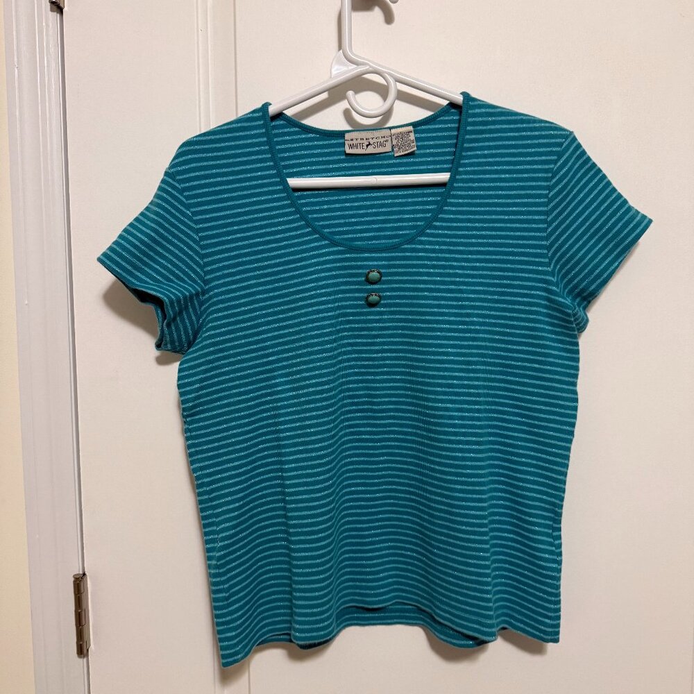 Women’s Vintage Teal Striped Top- XL